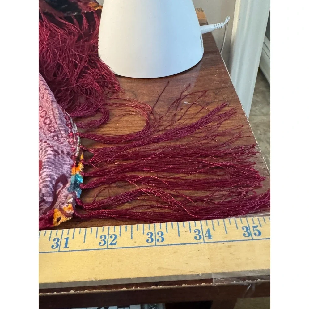 Women Peacock Colorful Vibrant Silk Blend Velvet Burnout Scarf Wrap Shawl Fringe